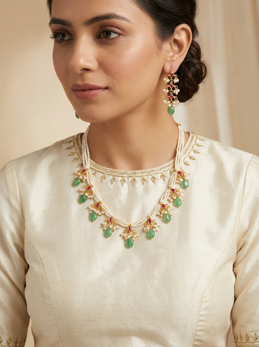 Royal Pearl Cluster Original Pachi Kundan Necklace Set - [generated by Eldor AI]