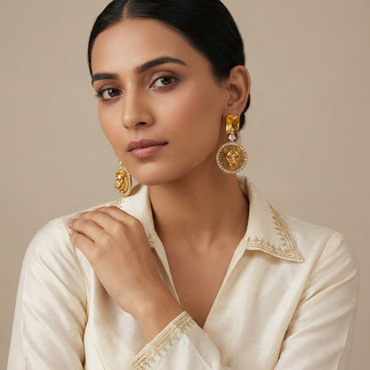 Yellow Sapphire CZ Tiger Head Medium Size Statement Earrings - [generated by Eldor AI]