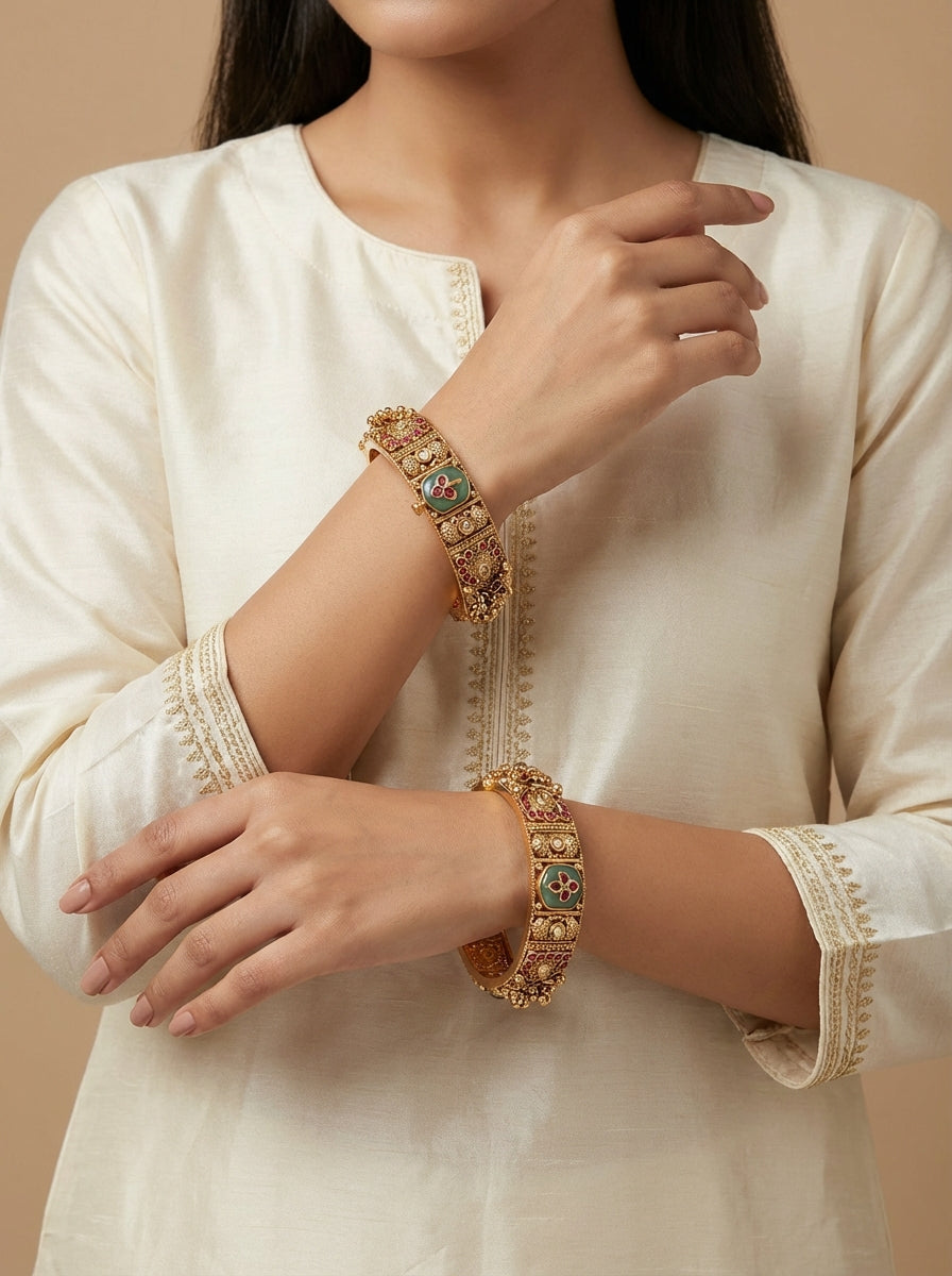 Signature Rajwada Royal Antique Bangles -Pair - [generated by Eldor AI]