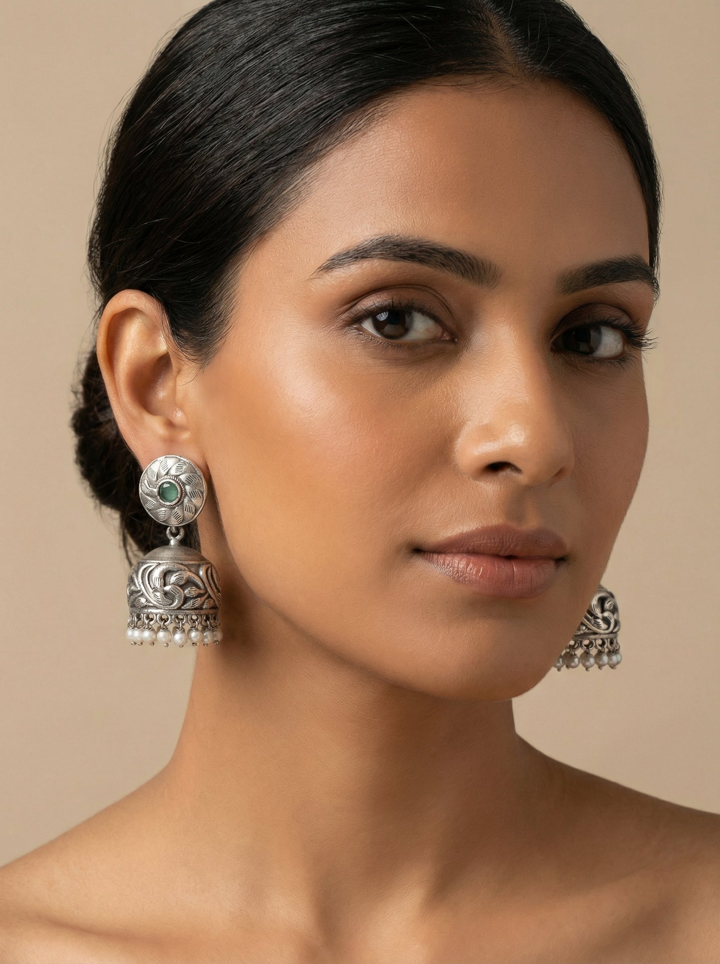 "Sharadha" Silver Jhumka - [generated by Eldor AI]