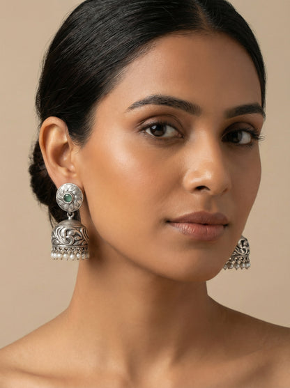 "Sharadha" Silver Jhumka - [generated by Eldor AI]