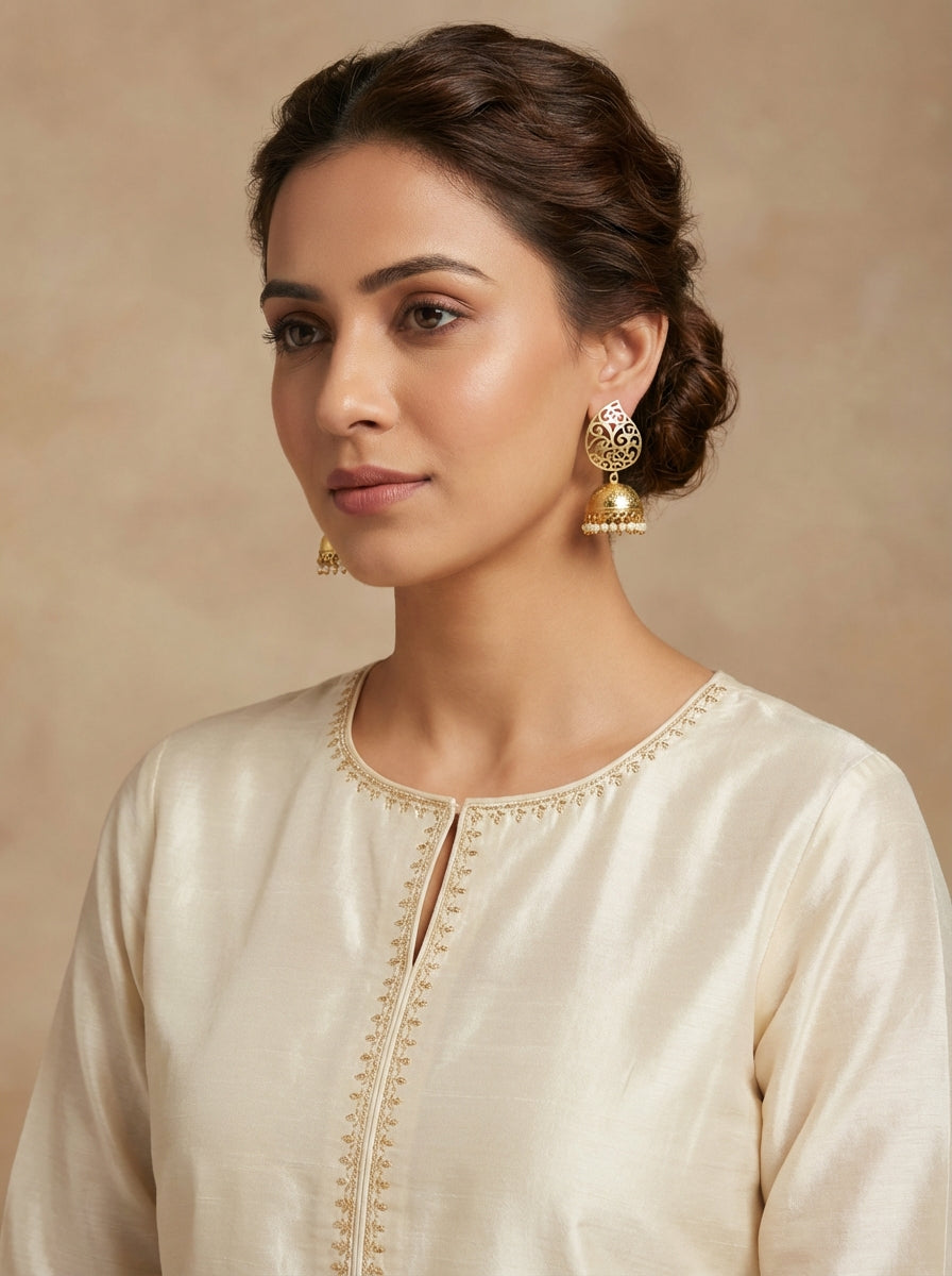 Pure Brass Kundan Medium Size Jhumka - [generated by Eldor AI]