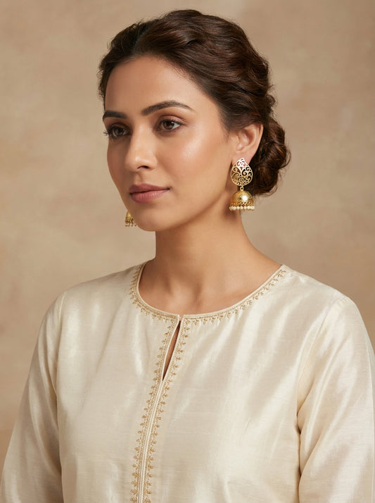 Pure Brass Kundan Medium Size Jhumka - [generated by Eldor AI]