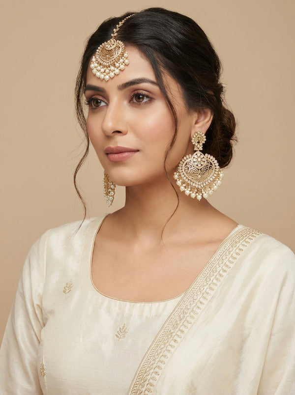 Statement "GHOOMAR" Oversized Chandbali with Kundan Earchain Sahara - [generated by Eldor AI]