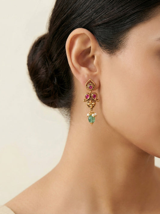 Polki Kempu Mint Antique Earrings - [generated by Eldor AI]