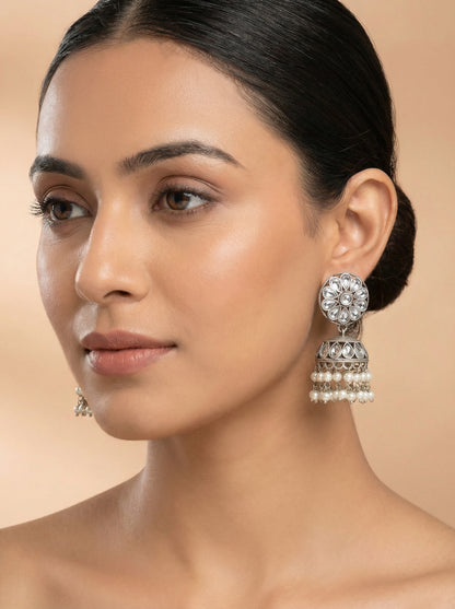 Zirconia Studded Medium Sized Jhumka - [generated by Eldor AI]