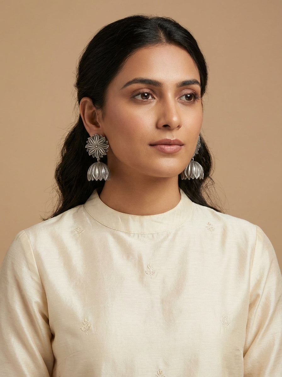 Floral Silverlookalike Jhumka - [generated by Eldor AI]