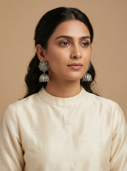 Floral Silverlookalike Jhumka - [generated by Eldor AI]