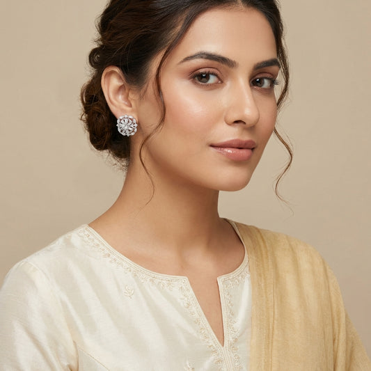 3D American Diamond Silver Plated Studs - [generated by Eldor AI]