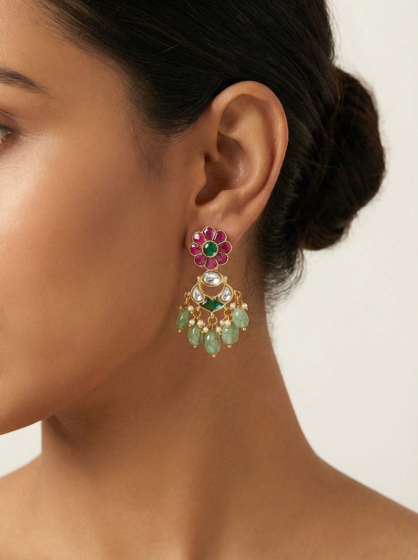 Kundan Polki Kempu Mint Antique Earrings - [generated by Eldor AI]