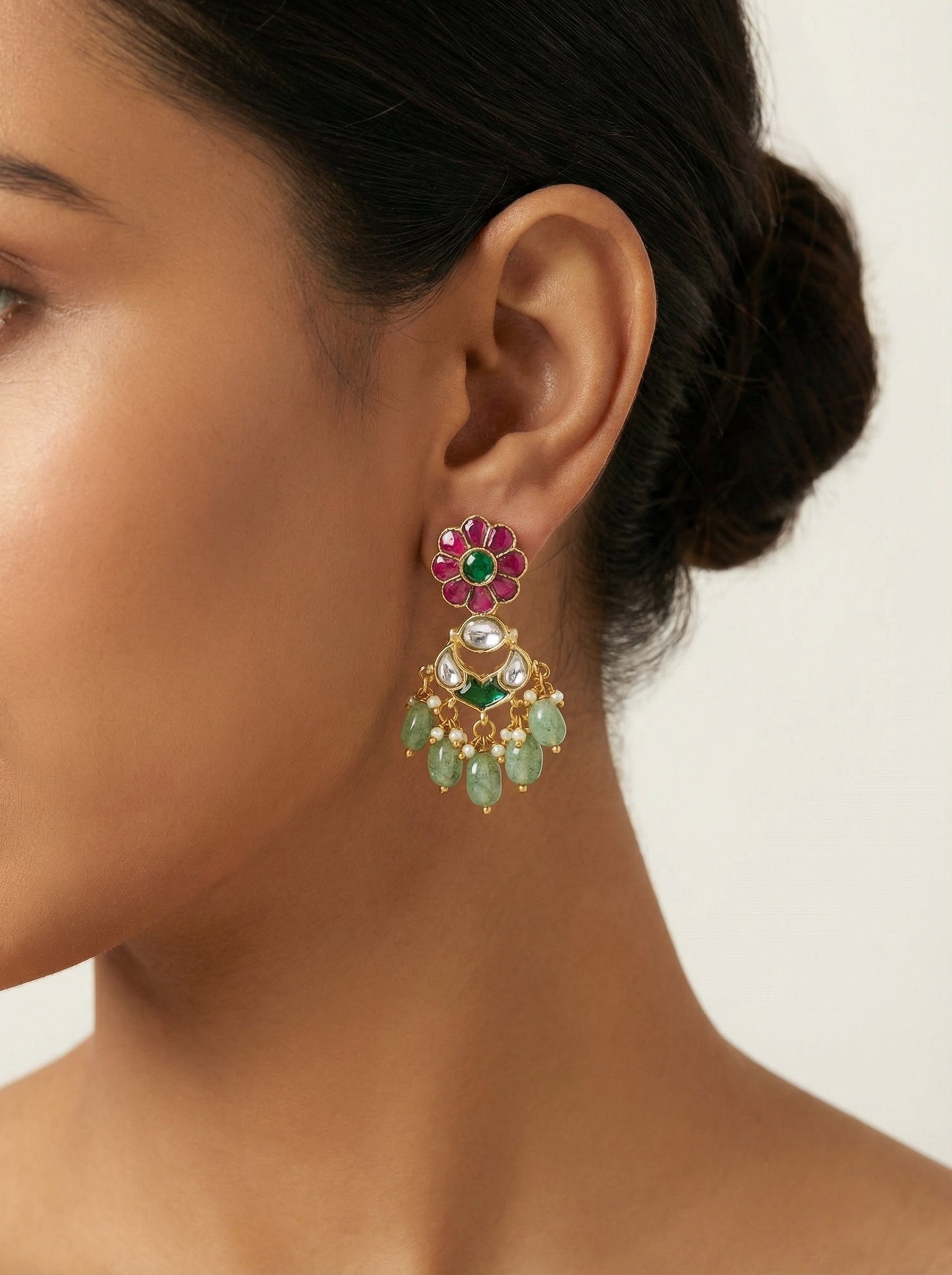 Kundan Polki Kempu Mint Antique Earrings - [generated by Eldor AI]