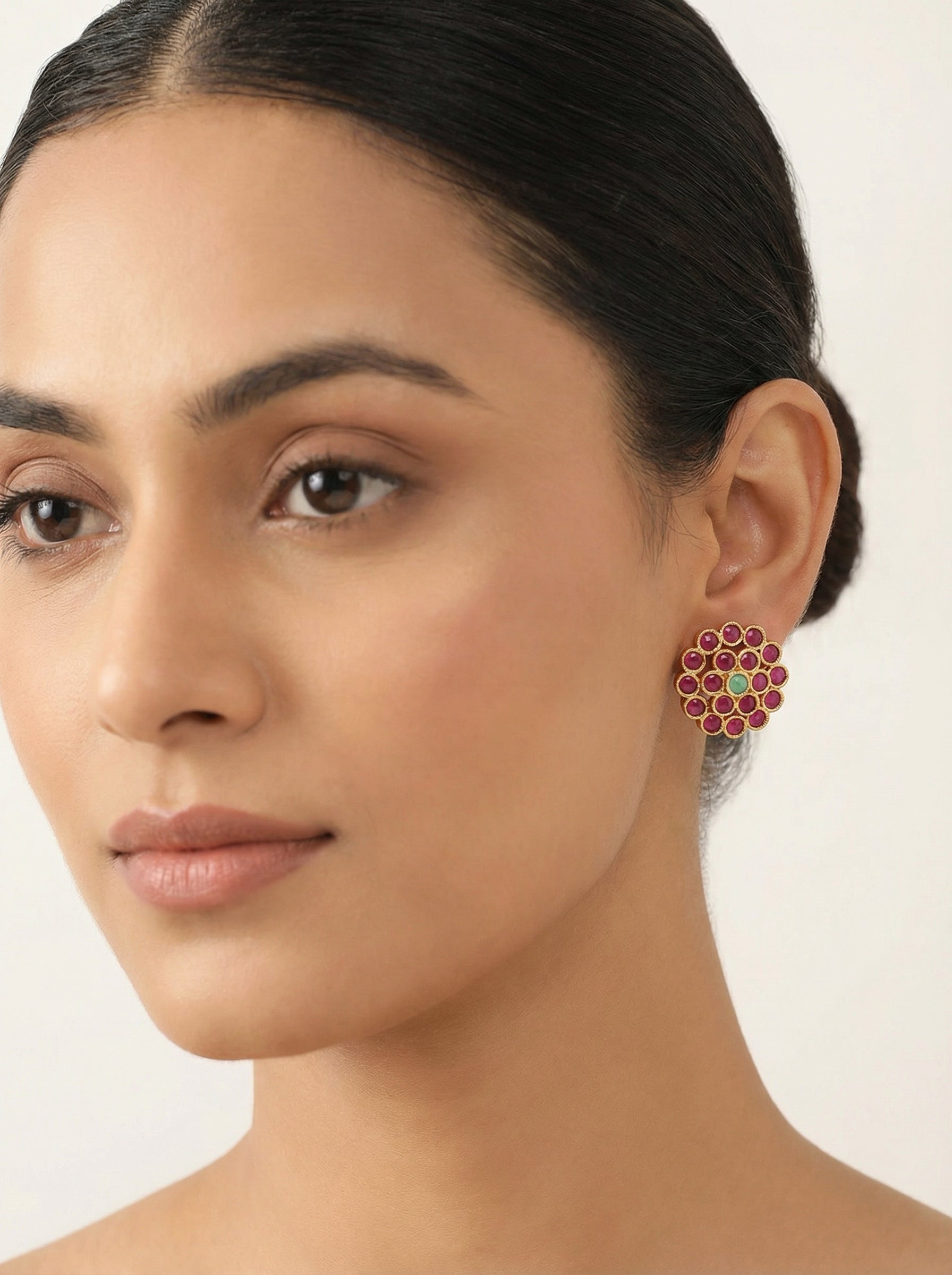 Real Polki Kempu Mint Antique Earrings - [generated by Eldor AI]