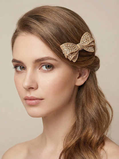 Golden Beads Silicon Base Hair Bow - [generated by Eldor AI]