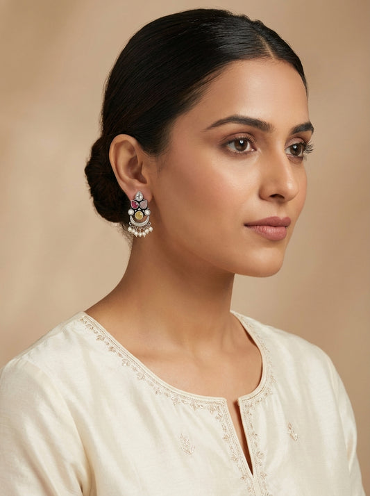 Navratna Zirconia Silver Stud Earrings - [generated by Eldor AI]