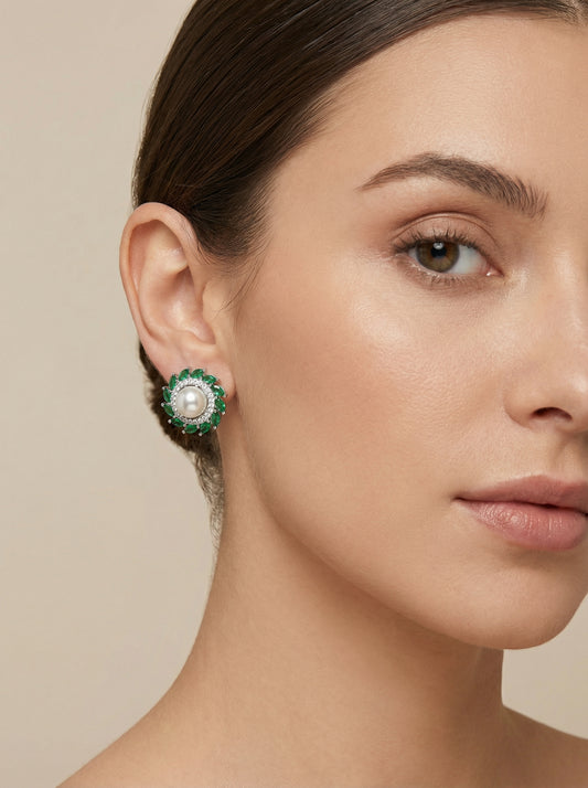 Emerald Green Zirconia Pearl CZ Studs - [generated by Eldor AI]