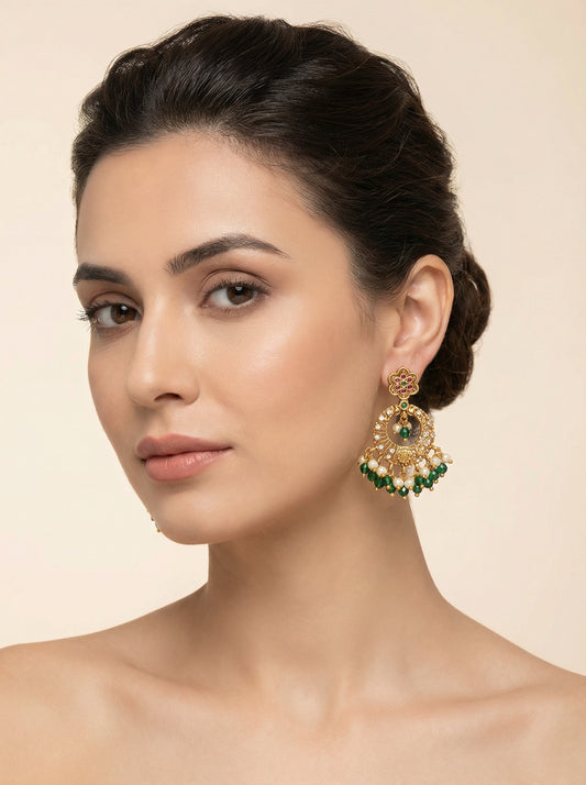 Green Beads Antique Temple Earrings - [generated by Eldor AI]