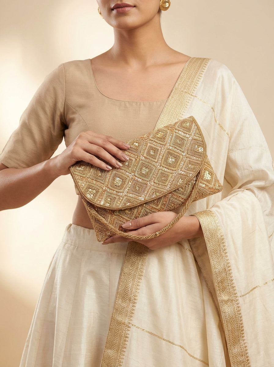 Boss Lady Signature Complete Heavy Beads Envelope Clutch - [generated by Eldor AI]