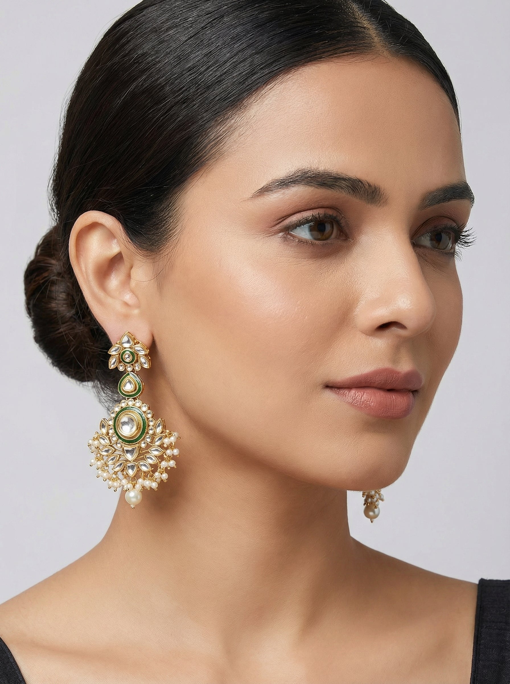 Kundan Green Enamel Earrings - [generated by Eldor AI]