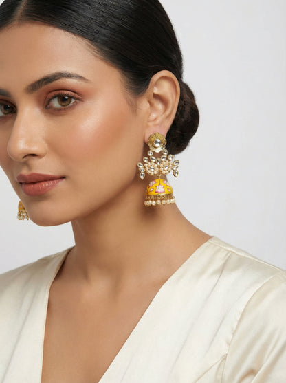 Mustard Meenakari Kundan Jhumka - [generated by Eldor AI]