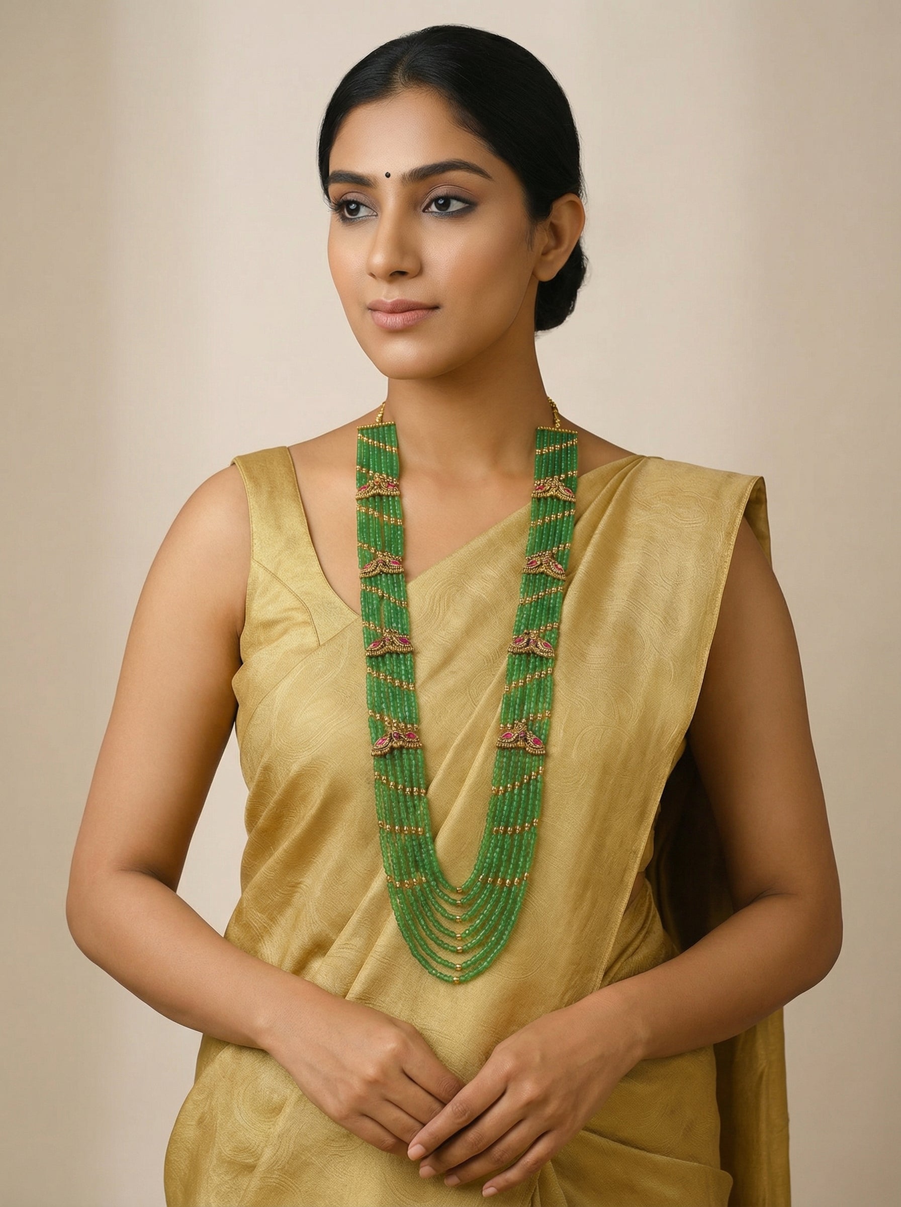 The Maharani Green Onyx Bead Long Haram - [generated by Eldor AI]