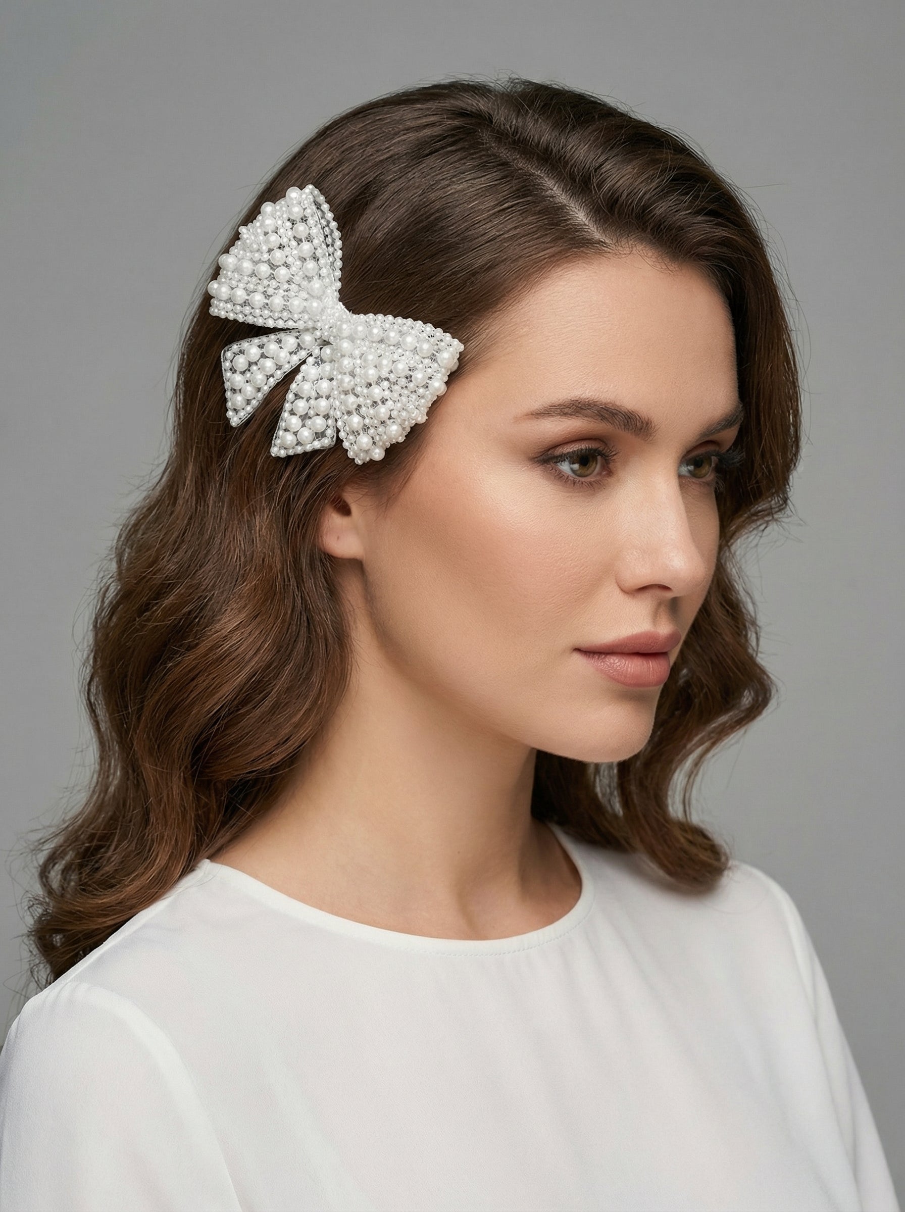 Pearl Silicon Base Hair Bow - [generated by Eldor AI]