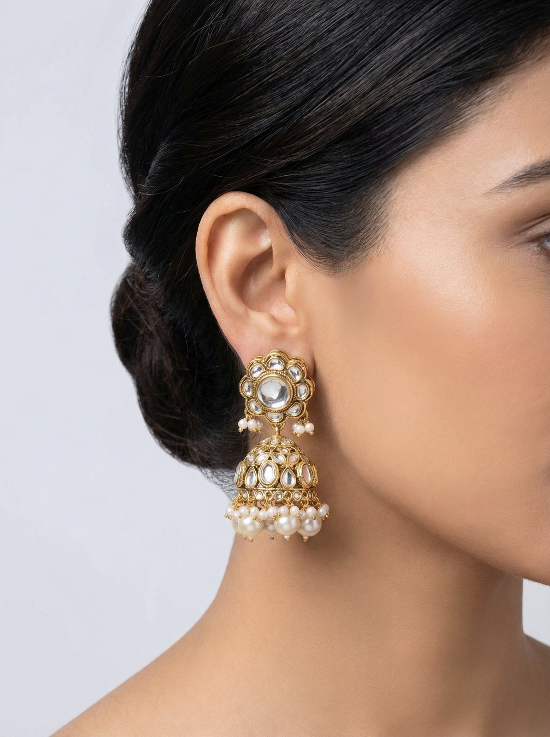 Evergreen Kundan Pearl Jhumka - [generated by Eldor AI]