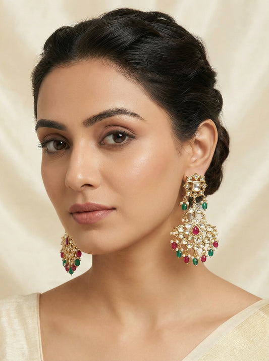 Multi Beads Kundan Polki Statement Chandbali - [generated by Eldor AI]