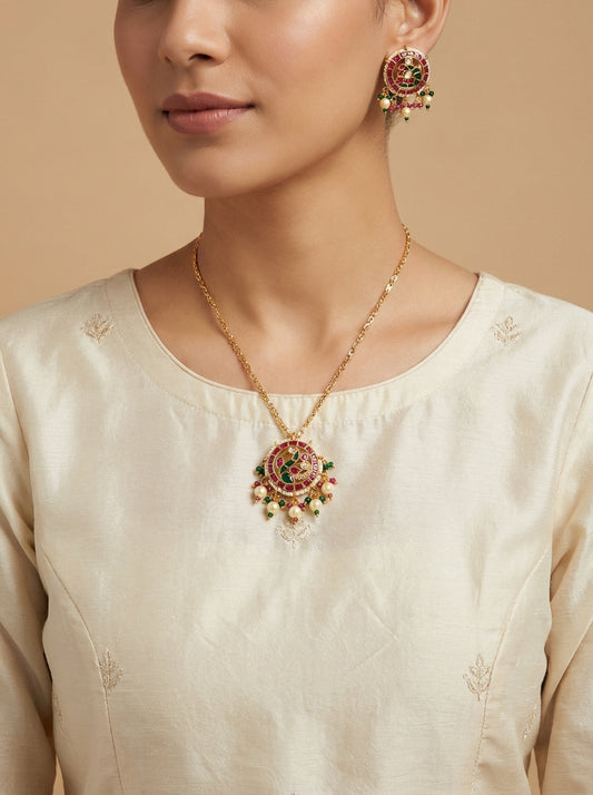 Paachi Kundan Gold Plated Anti-Tarnish Neckpiece with Stud Earrings - [generated by Eldor AI]