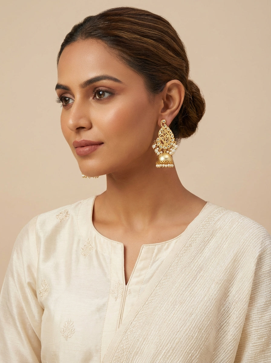 Pure Brass Kundan Medium Size Jhumka - [generated by Eldor AI]