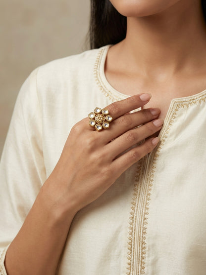 Floral Kundan Polki Gold-Plated Rings - [generated by Eldor AI]