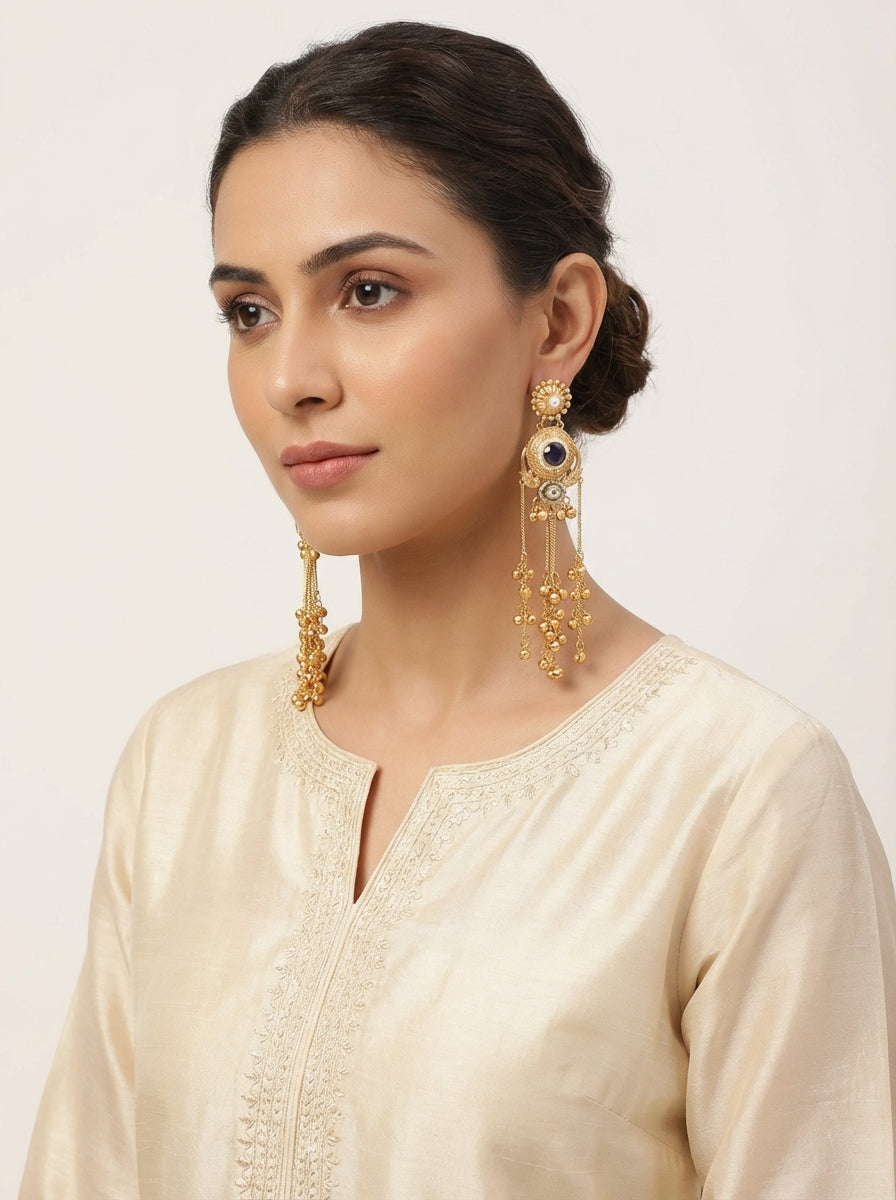 Kashmiri Long Gold Plated Long Earrings - [generated by Eldor AI]
