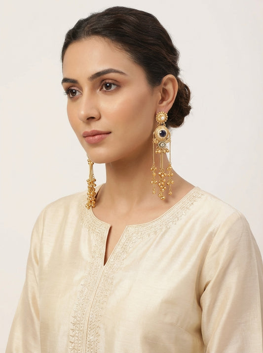 Kashmiri Long Gold Plated Long Earrings - [generated by Eldor AI]