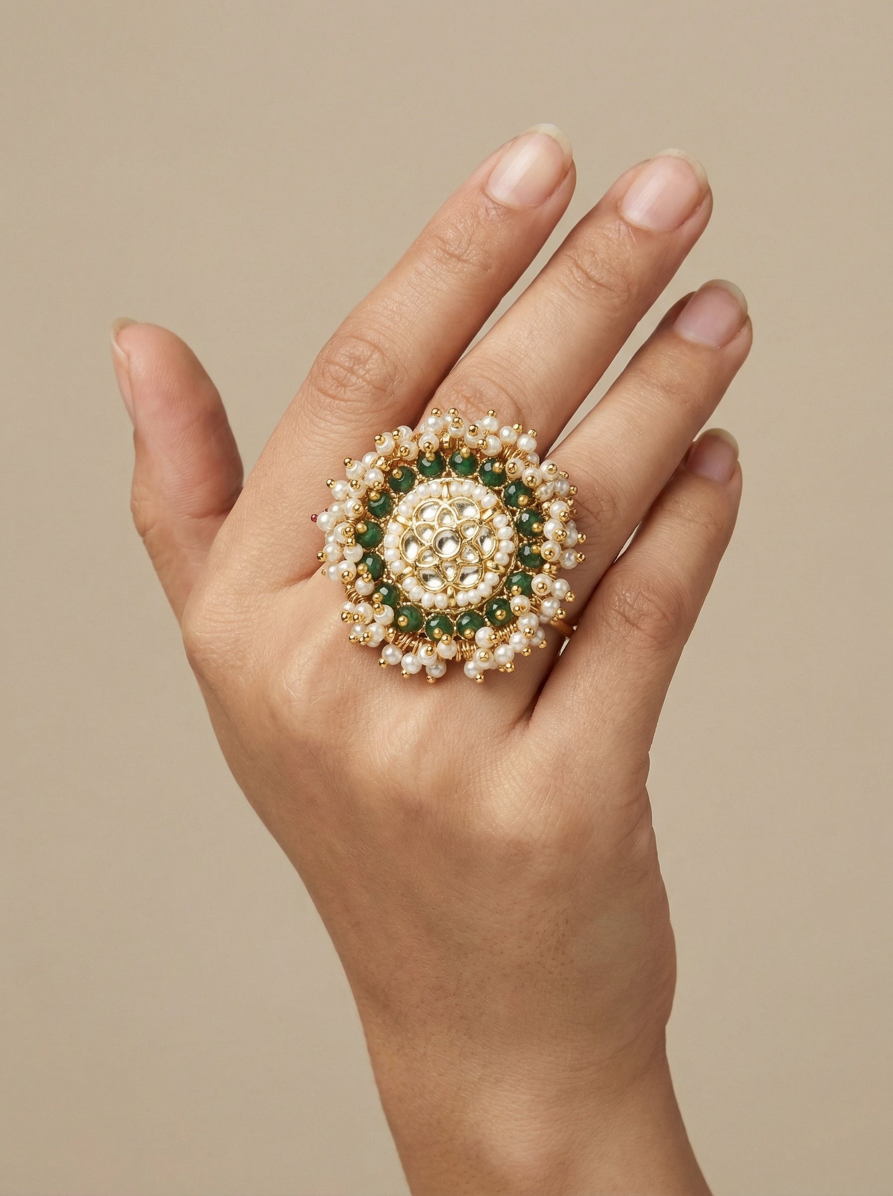 Original Paachi Kundan Statement Pearl Cluster Ring - [generated by Eldor AI]