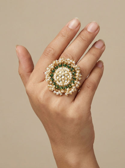 Original Paachi Kundan Statement Pearl Cluster Ring - [generated by Eldor AI]