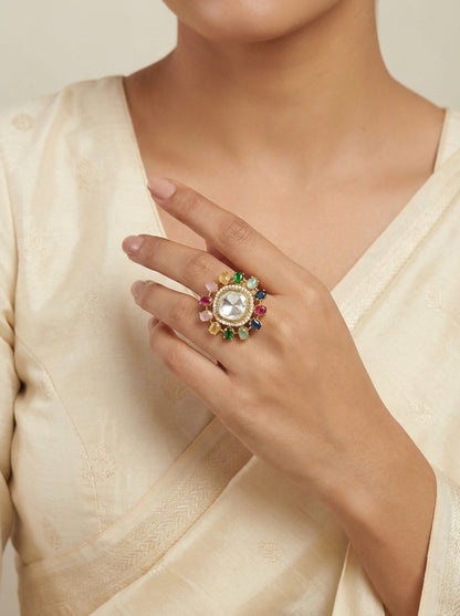 Navratana Moissanite Polki Signature Cocktail Ring - [generated by Eldor AI]