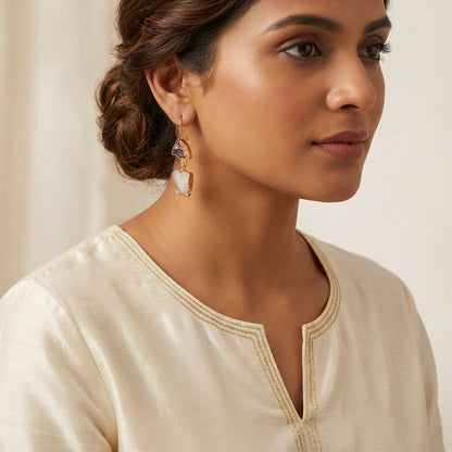 Natural Uncut Stone Anti Tarnish Hook Earrings - [generated by Eldor AI]