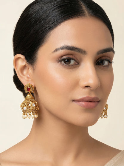 Red Moissanite Kundan Antique Jhumka - [generated by Eldor AI]