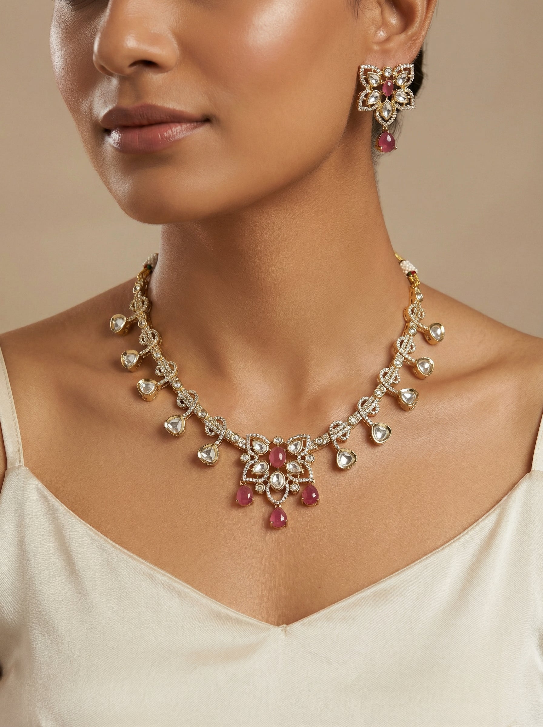 Moissanite Kundan Zircon Necklace Set - [generated by Eldor AI]