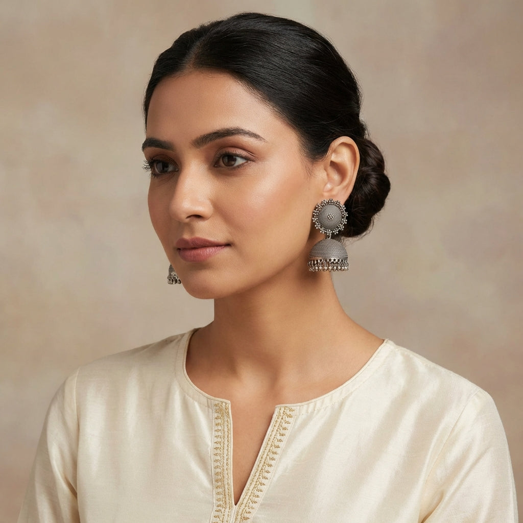 Chakra Silverlookalike Small Jhumka - [generated by Eldor AI]