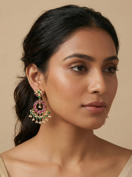 Kempu Jadau Medium Sized Chandbali - [generated by Eldor AI]