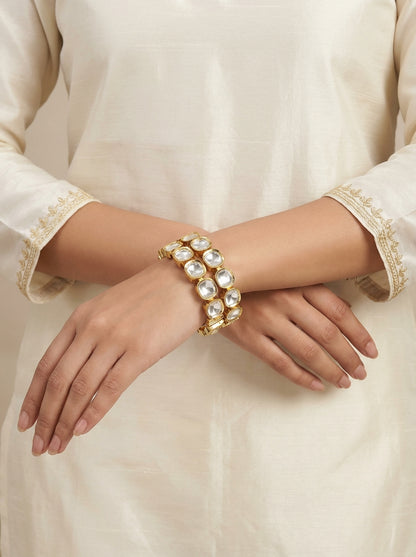 Signature Solitaire Moissanite Kundan Screw open Bangles - [generated by Eldor AI]