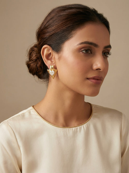 Pearl Heart Anti Tarnish Gold Plated Earrings - [generated by Eldor AI]