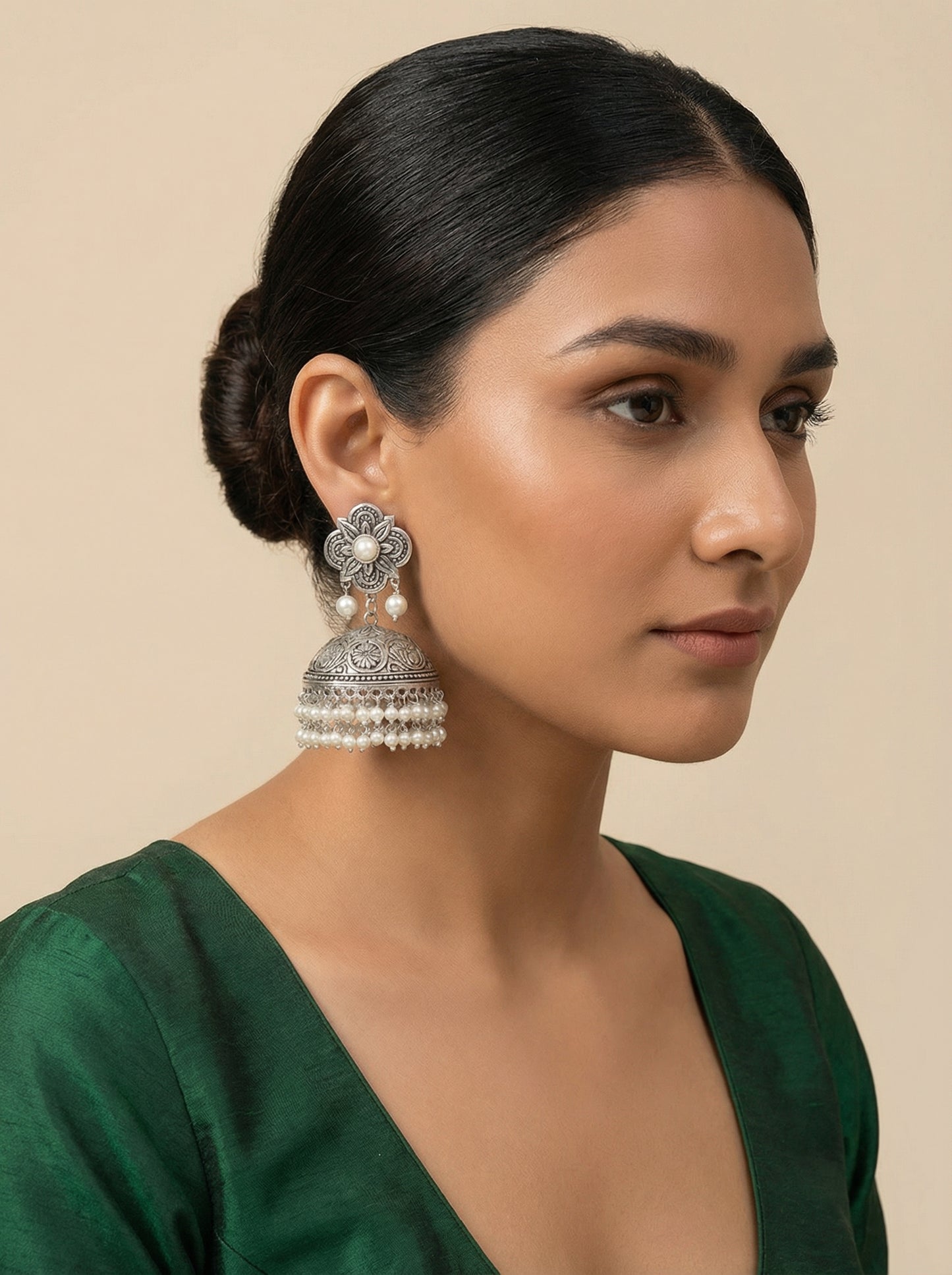 “Khushboo” Statement Silverlookalike Jhumka - [generated by Eldor AI]