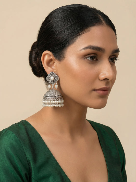 “Khushboo” Statement Silverlookalike Jhumka - [generated by Eldor AI]