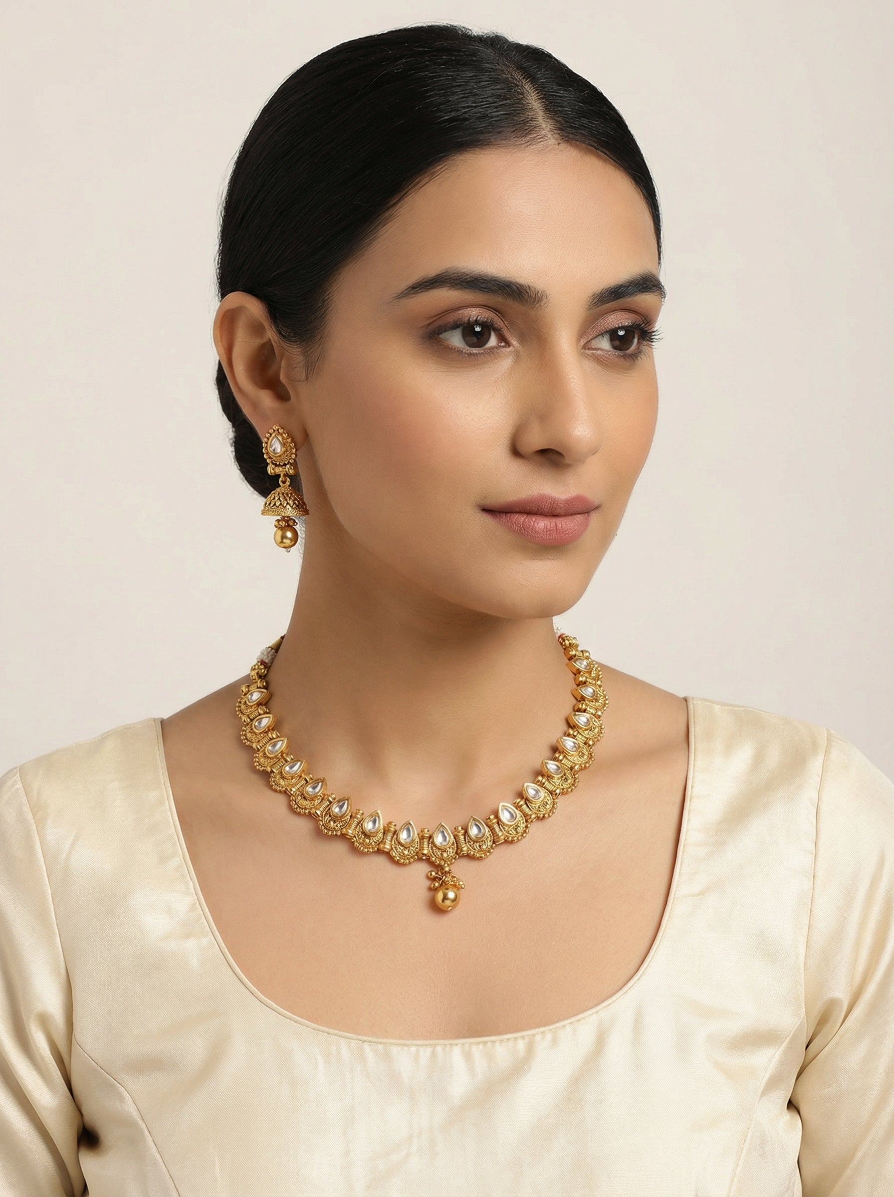 Kundan Gold Plated Pure Brass Necklace set - [generated by Eldor AI]