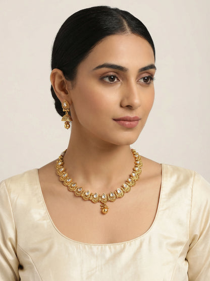 Kundan Gold Plated Pure Brass Necklace set - [generated by Eldor AI]