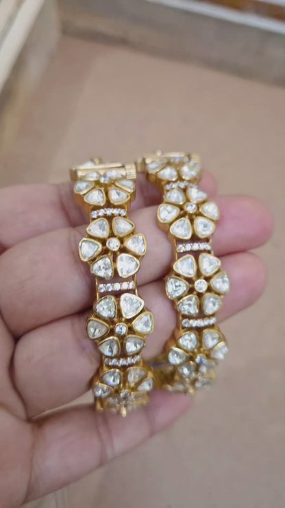 Signature Mohini Polki Moissanite Screw Openable  Bangles - Pair