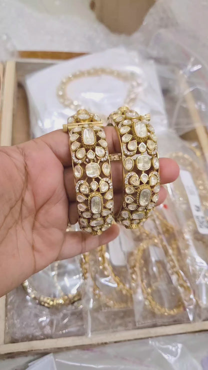 Apsara Statement Polki Screw Openable Bangles - Pair