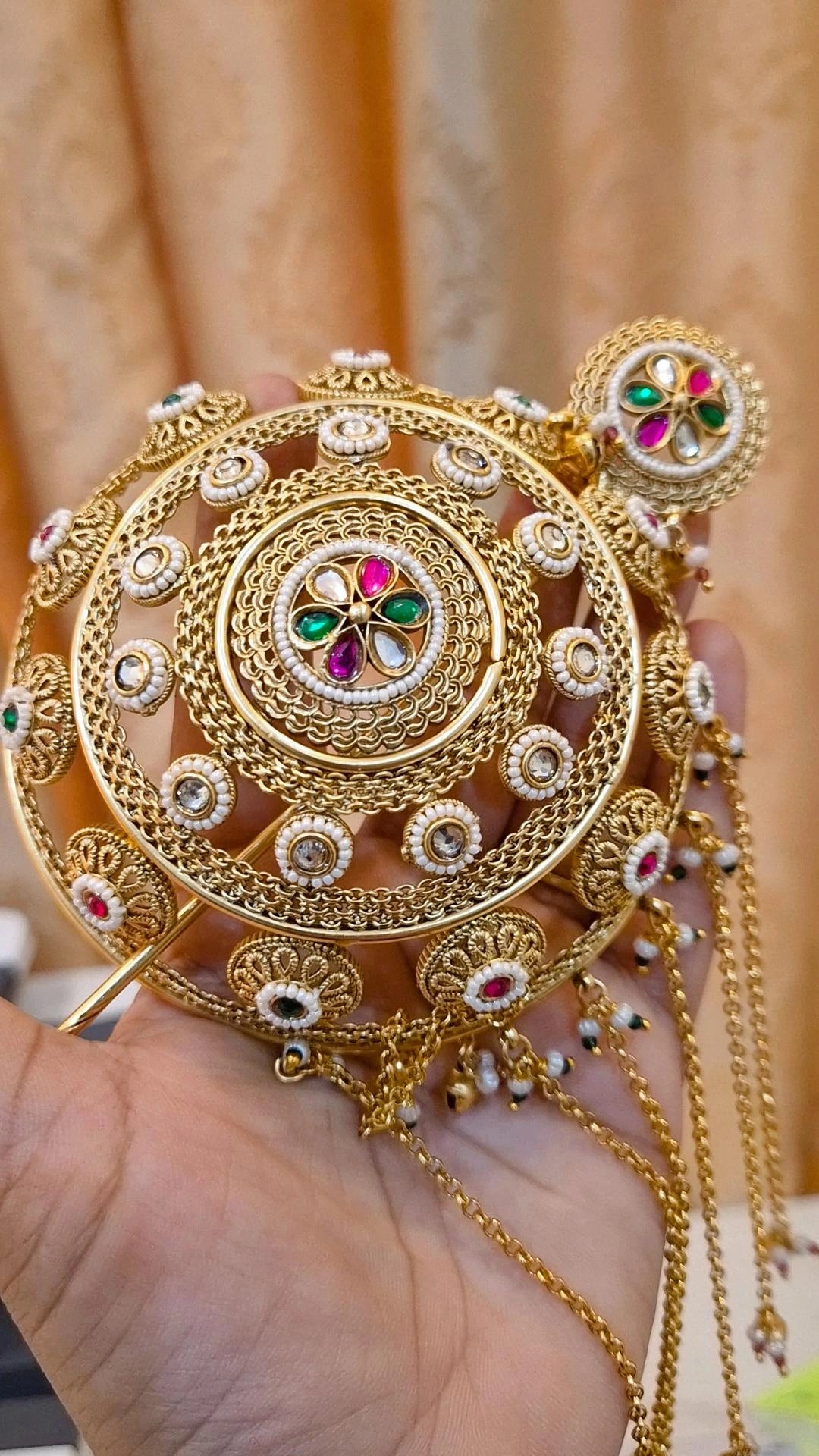 Statement Rewati Heritage Kundan Studded Gemstone work Hair Bun Cage with Stick