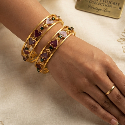 Set Of 2 Gold Plated Heart Designed Meenakari Bangles